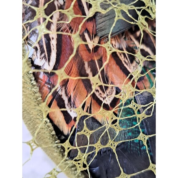Vintage Pillbox Hat Green Pheasant Feather Multicolor Netting Retro Womens OS - Picture 4 of 11